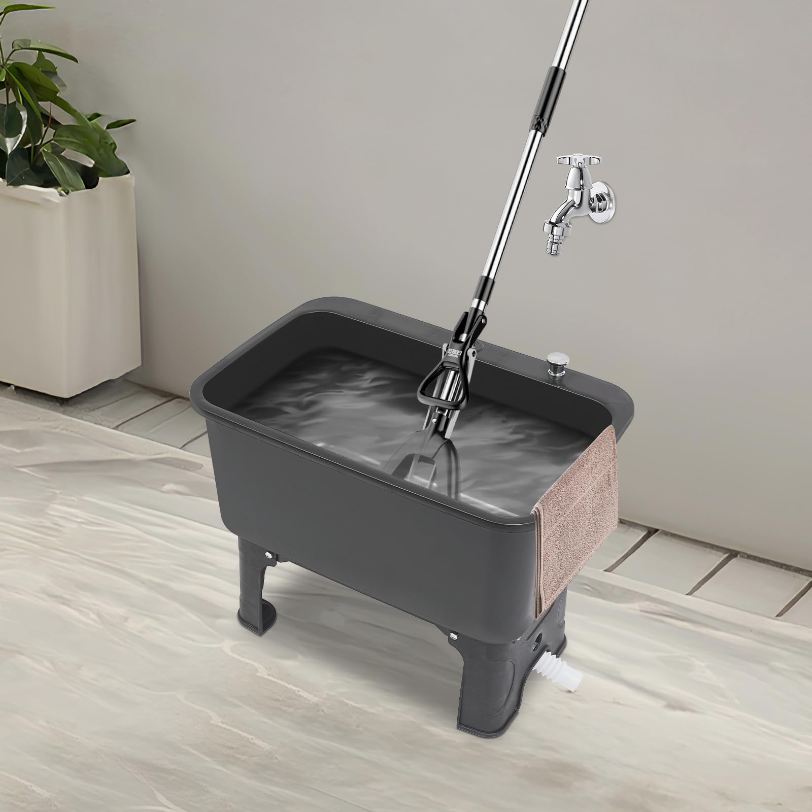 Portable Floor Mop Sink Freestanding Plastic Utility Sink Basin Large Capacity Mop Bucket w/Wheels for Laundry Room Kitchen Bathroom Balcony Garage