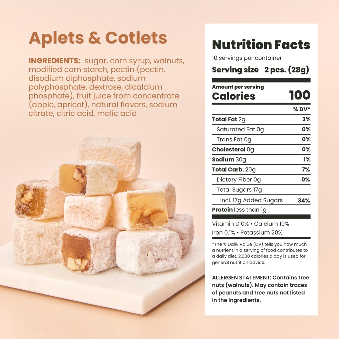 Liberty Orchards Original Aplets & Cotlets - Gourmet Chewy Snack in Gift Box, Gluten Free, Lokum with Nuts, Apricot Walnut Vegan Turkish Delight Candy