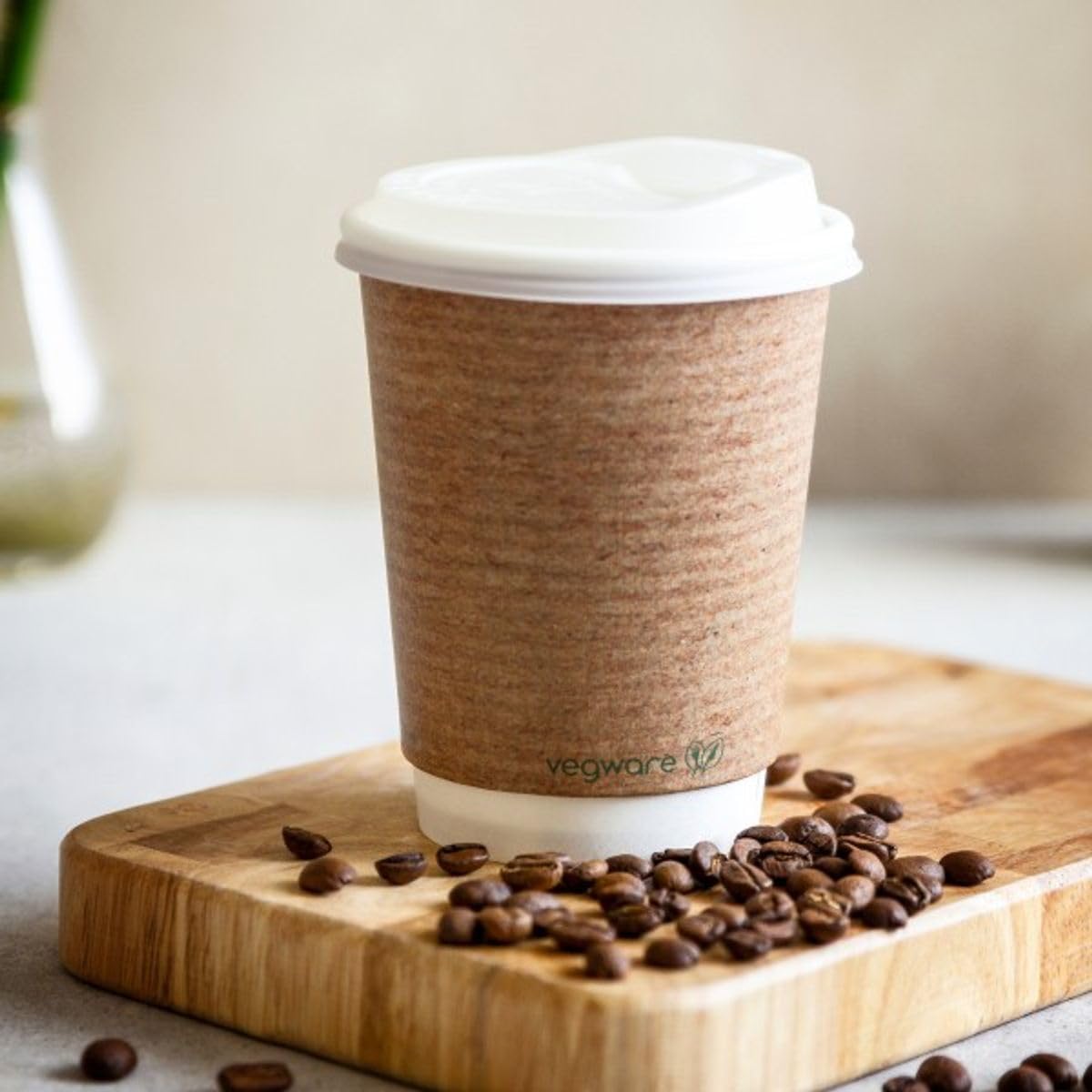 Vegware Compostable Disposable 8oz Coffee Cups, Case of 500, Double Wall For Hot Liquids, Kraft Paper Cup, Lined, Sustainable Board With a Plant Based