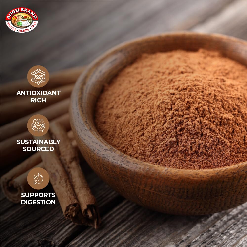 Angel Brand Cassia Cinnamon Powder - Premium Ground Cinnamon for Baking, Coffee, Smoothies, and More - Sweet and Aromatic Spice in a 14oz Bottle