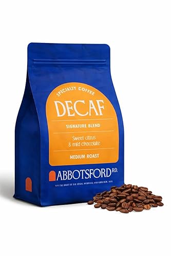 Abbotsford Road Whole Bean Decaf Coffee, Specialty Medium Roast 12 oz Bag, Chemical-Free Arabica Decaffeinated Coffee Beans, Freshly Roasted, Flavored