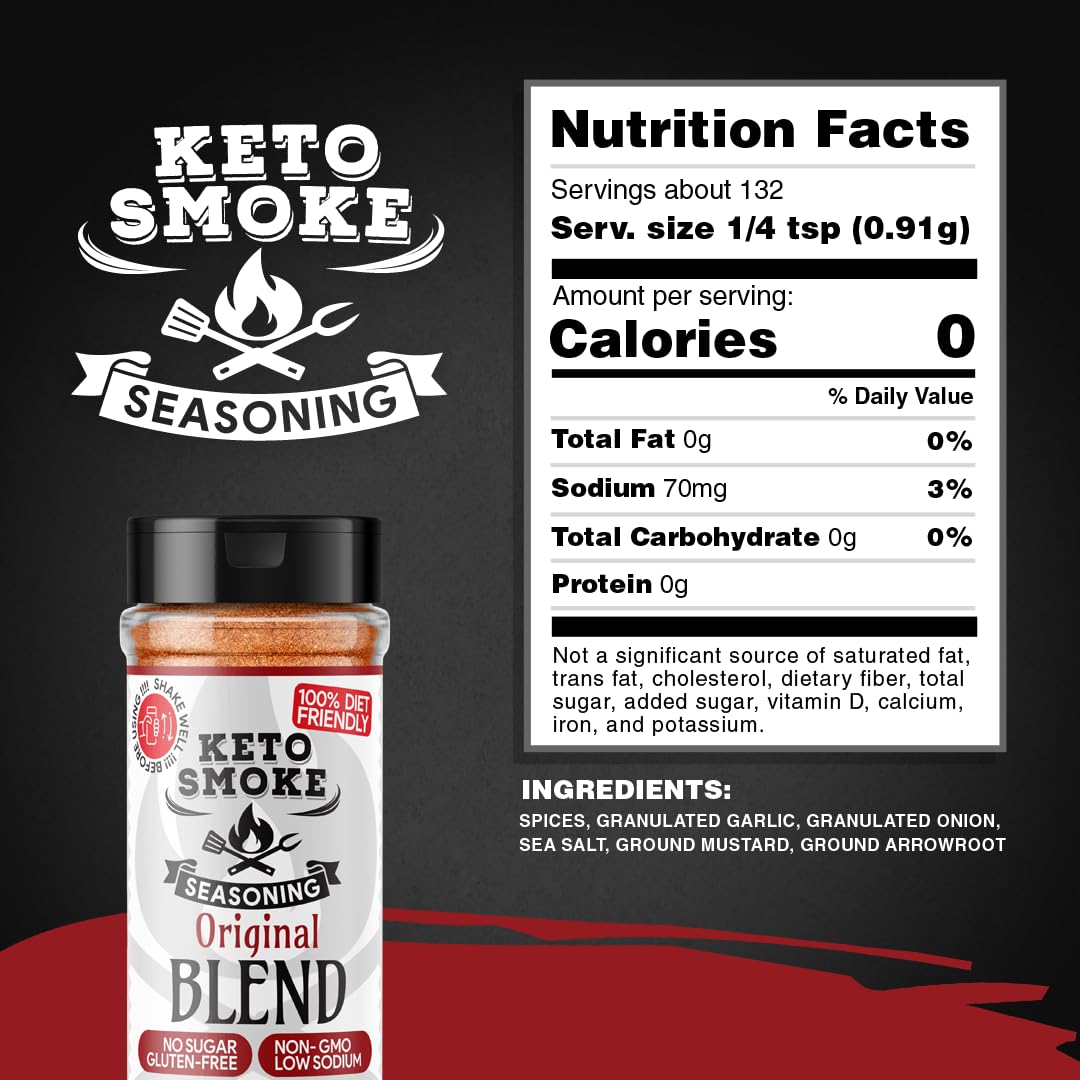 Keto Smoke Original Blend - All-Purpose Smoky Seasoning, 4.2 oz Bottle | Diet-Friendly, Sugar-Free, Gluten-Free, Low Sodium, Non-GMO
