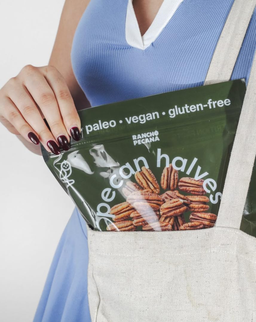 RANCHO PECANA - Natural Pecan Halves, 2 LB, Grain Free, Gluten Free, Non-GMO, Vegan Snack, Organic Nuts, Kosher, Keto, 3g Protein per 1 oz, Resealable