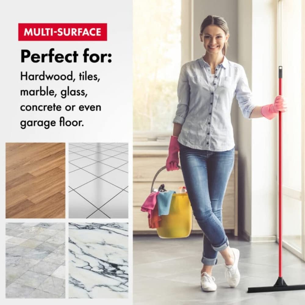 Heavy-Duty Floor Squeegee - Large 18" Wide Blade & 55" Long Handle Professional Grade Concrete, Garage & Commercial Rubber Squeegee Broom Floor