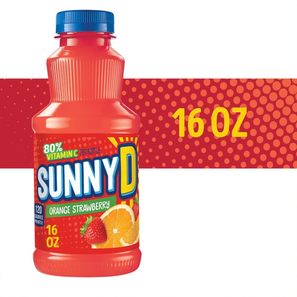Sunny Delight Orange Fused Strawberry Beverage, 16 Ounce Bottle, Pack of 12F
