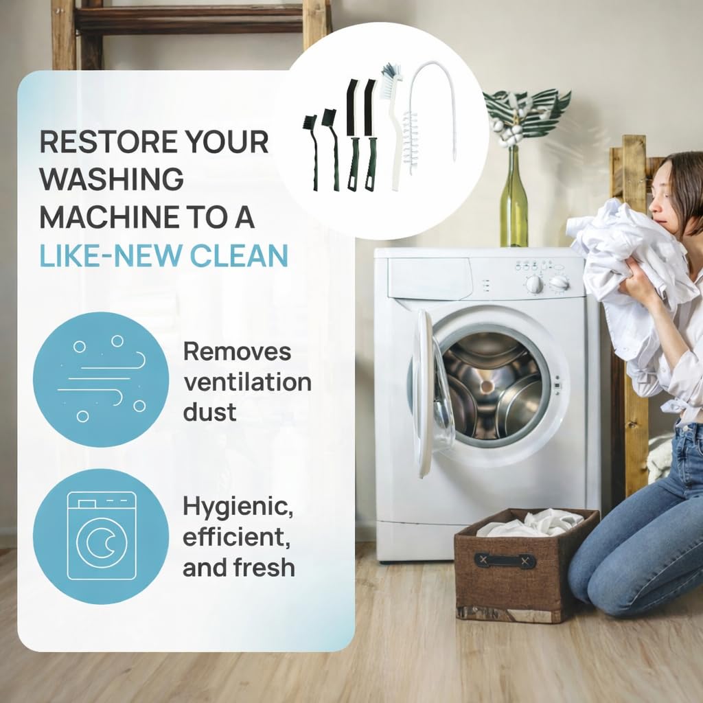 8-Piece Washing Machine Cleaning Brush Set, Dryer Vent Cleaner Kit, Front Load Washer Gasket Cleaner Brush, Crevice Gap Brush for Sink, Grout, Tile