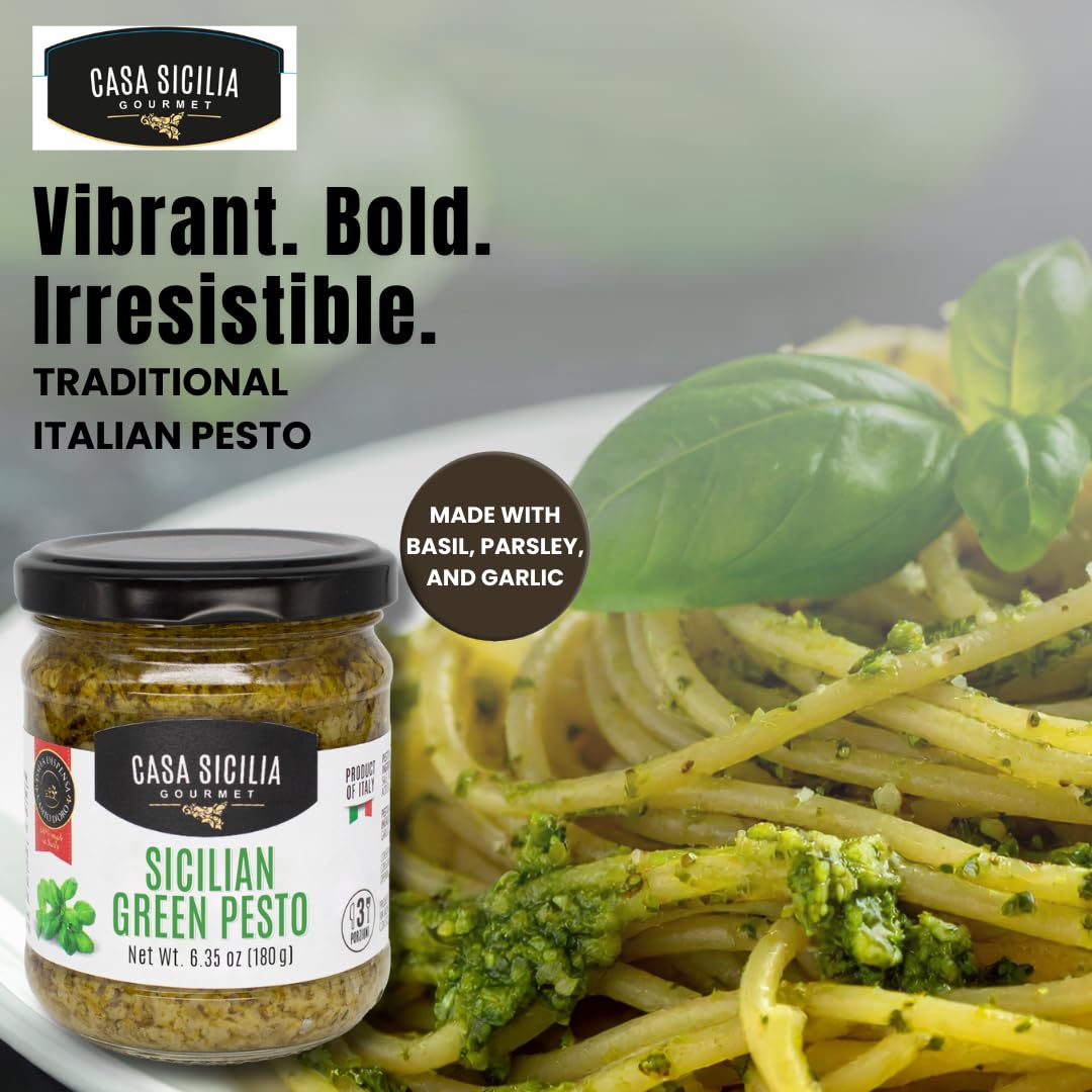 CASA SICILIA Sicilian Green Pesto 180 gr, Product of Sicily, Italy (Pack of 1)