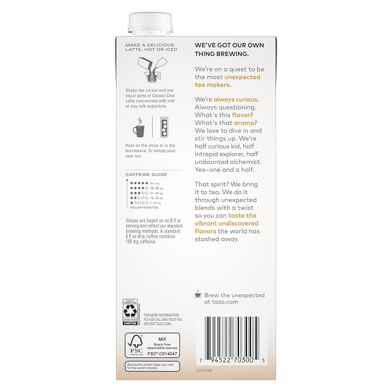 Tazo Classic Chai Latte Concentrate, Spiced Black Tea Blend, 32 oz (Pack of 3) - Packaged by Peaceful Squirrel