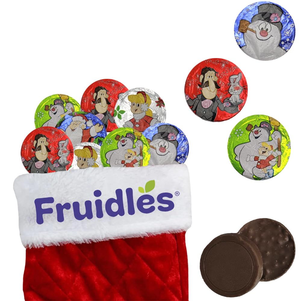 Fruidles Christmas Milk Chocolate Snowman Themed Discs, Double Crisps, Party Bag Fillers, Individually Wrapped Foils, Kosher Certified Dairy