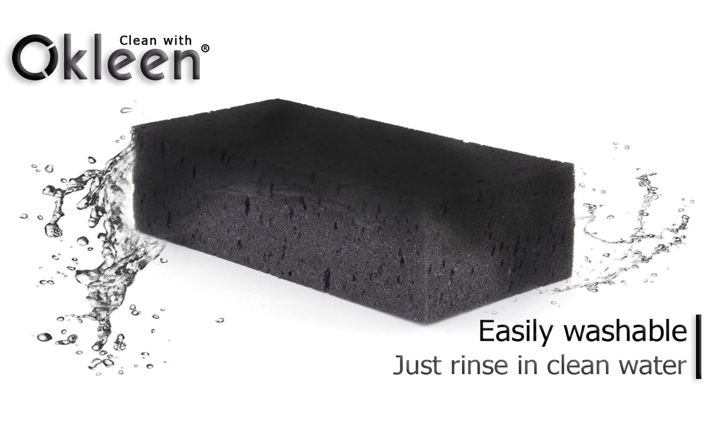 Okleen Big Sponge. Made in Europe. 6 Pack, Black. 8.9x4.3x2.4 Inch Extra Large Odorless Commercial Sponge for All Purpose Cleaning