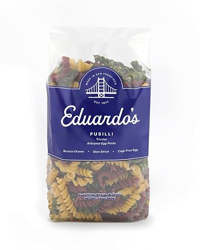 Eduardo's Pasta Co. Tricolor Fusilli, Artisanal Egg Pasta, 12 oz., Semolina & Durum Wheat with Spinach and Beet, Made in Small Batches in San