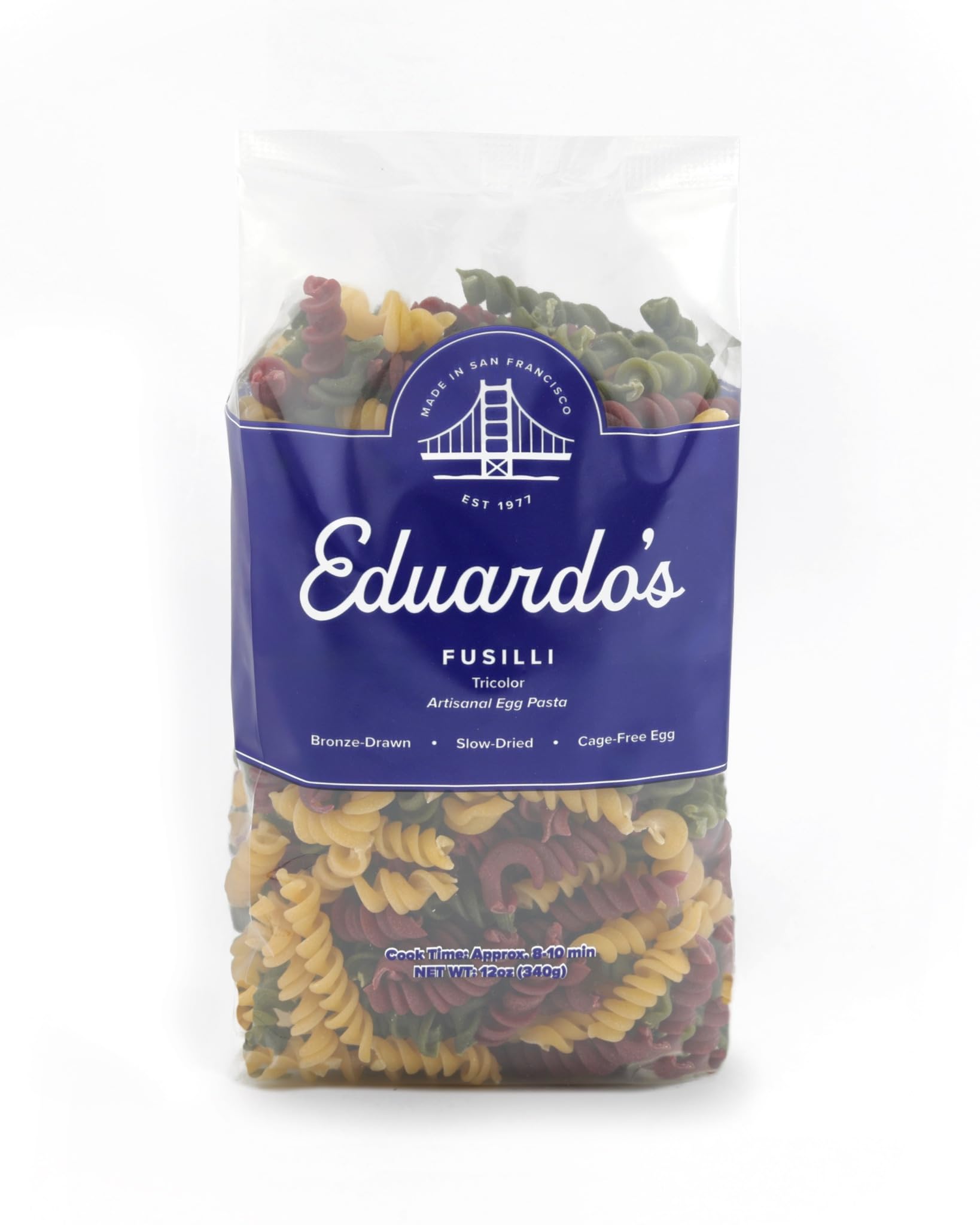 Eduardo's Pasta Co. Tricolor Fusilli, Artisanal Egg Pasta, 12 oz., Semolina & Durum Wheat with Spinach and Beet, Made in Small Batches in San