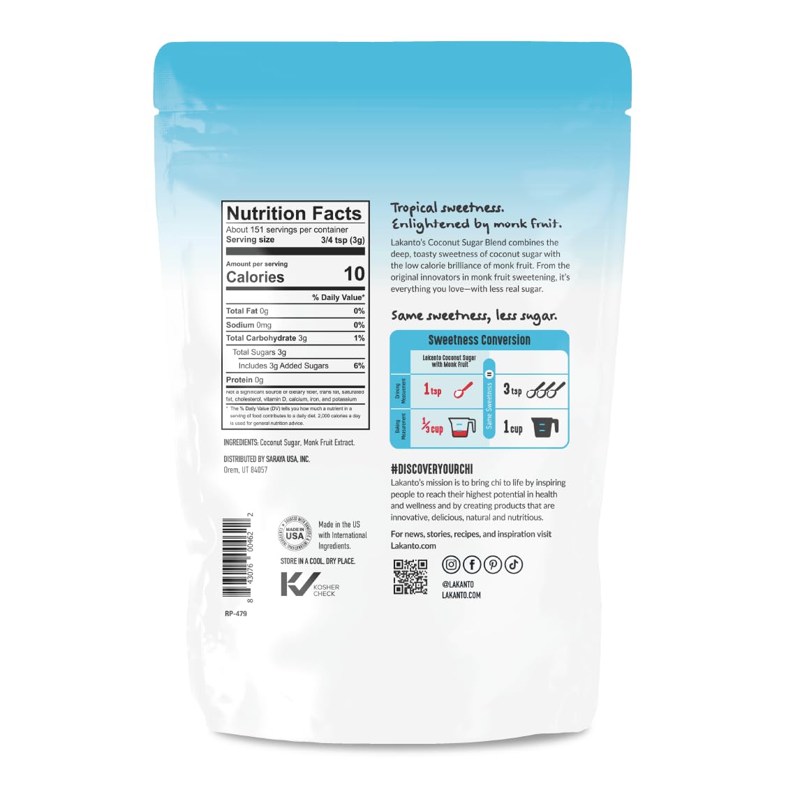 Lakanto Coconut Sugar with Monk Fruit Sweetener - Reduced Sugar for Coffee, Tea, Oatmeal, Cooking, Baking, Sauce, Desserts, Drinks, Smoothies, Protein Shakes, Marinade, Glaze (1 lb)