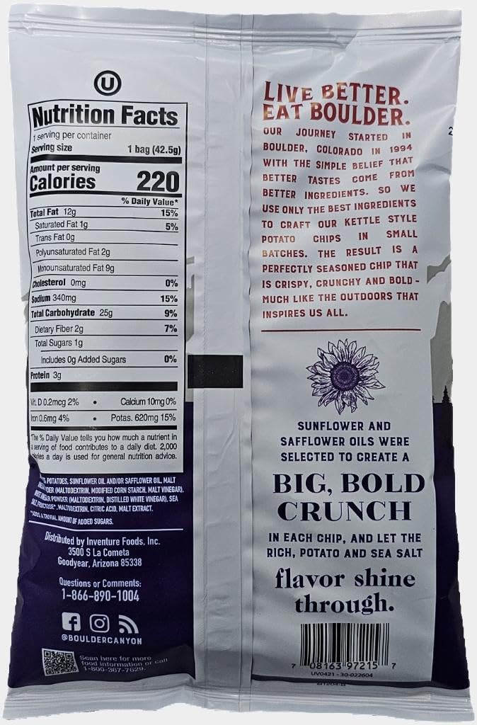 Boulder Canyon | Malt Vinegar & Sea Salt | Kettle Style Potato Chips| 1.5 Ounce | Pack of 12 Bundled by SUPERDEALS with Mystery Bonus Gift