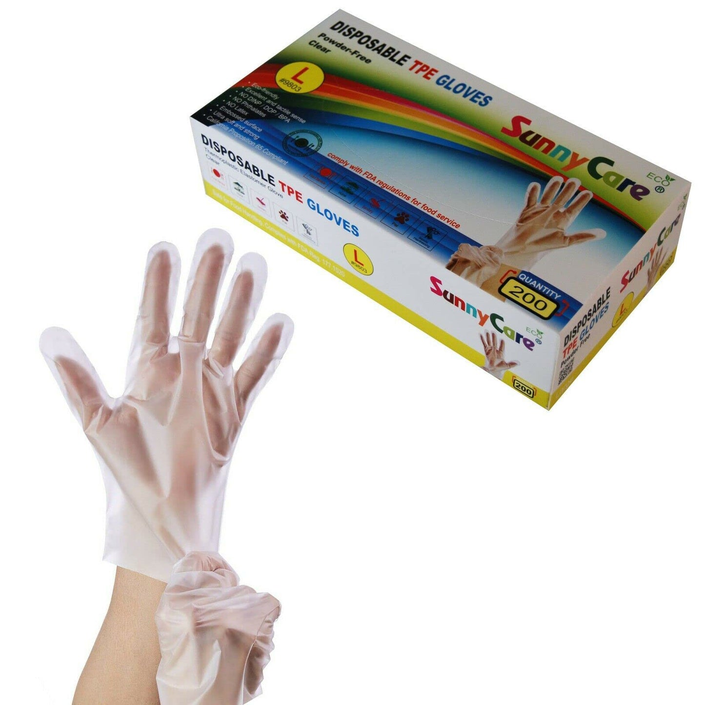 200 PCS SunnyCare 9803 TPE Food Service Gloves, Powder Free (Non Nitrile Vinyl Latex) Large