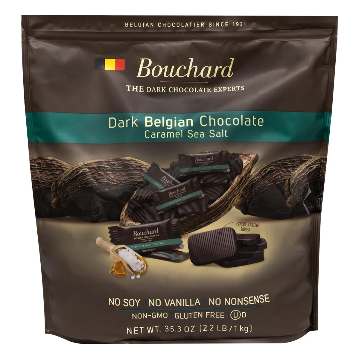 Bouchard Belgian Dark Chocolate Caramel Sea Salt Napolitains 35.3 OZ (2.2 LB/1KG)