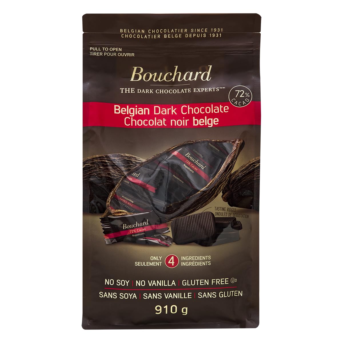Bouchard Premium Belgian Dark Chocolate with 72% Cacao | Individually Wrapped Pieces (2 LB) (CAN)