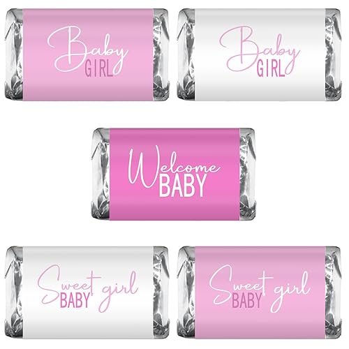 60 Modern Baby Shower Pink Miniatures Candy Bar Wrapper, Baby Shower Miniatures Candy Bar Stickers Decorations, Sprinkle Celebration, Party Supplies