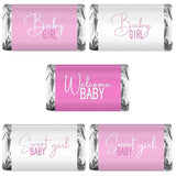 60 Modern Baby Shower Pink Miniatures Candy Bar Wrapper, Baby Shower Miniatures Candy Bar Stickers Decorations, Sprinkle Celebration, Party Supplies