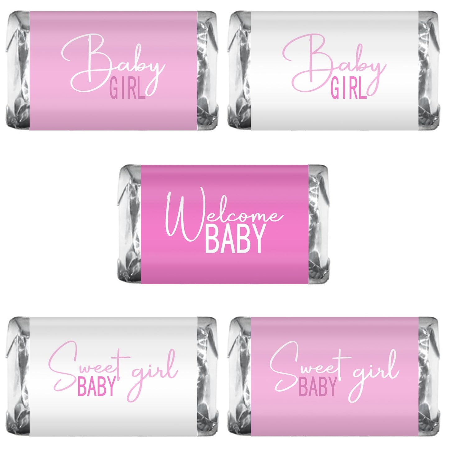 60 Modern Baby Shower Pink Miniatures Candy Bar Wrapper, Baby Shower Miniatures Candy Bar Stickers Decorations, Sprinkle Celebration, Party Supplies