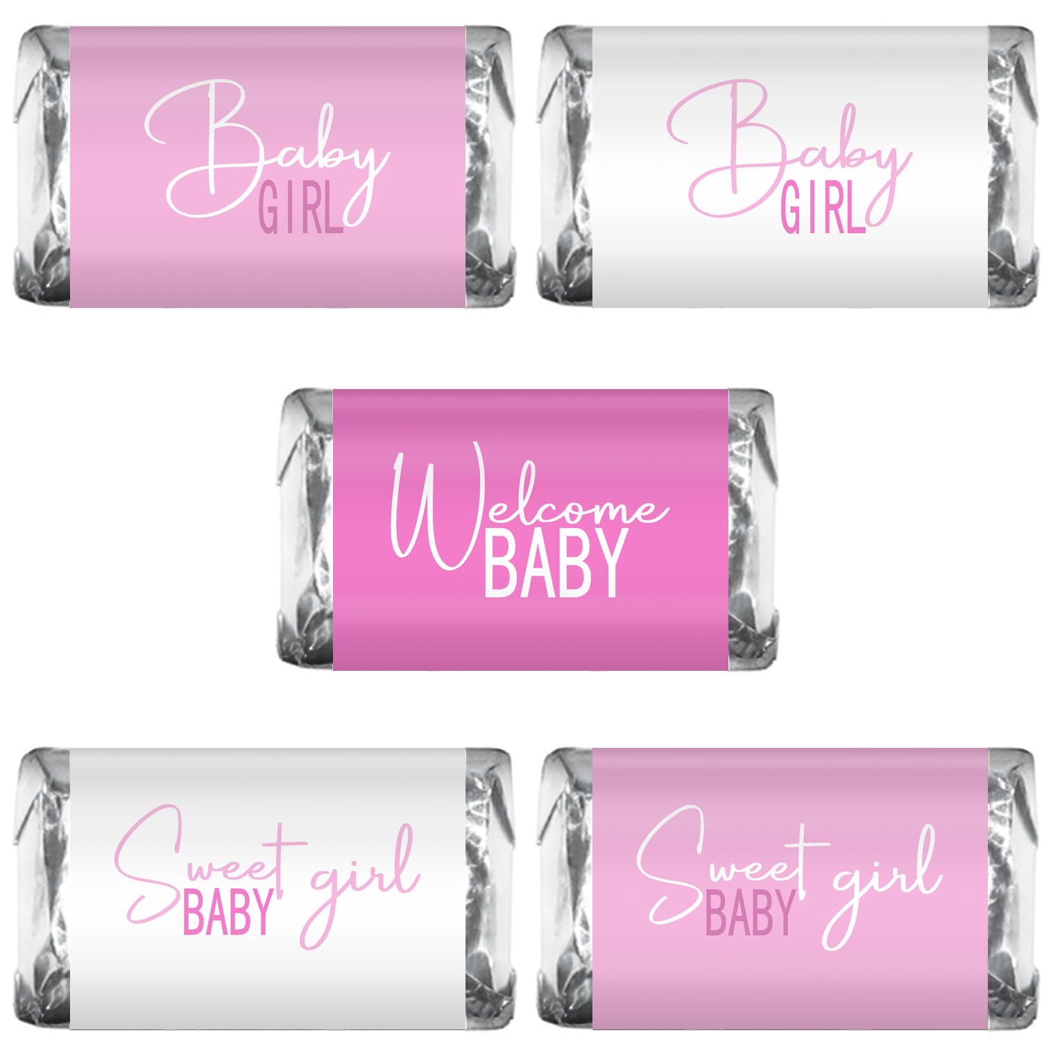 60 Modern Baby Shower Pink Miniatures Candy Bar Wrapper, Baby Shower Miniatures Candy Bar Stickers Decorations, Sprinkle Celebration, Party Supplies