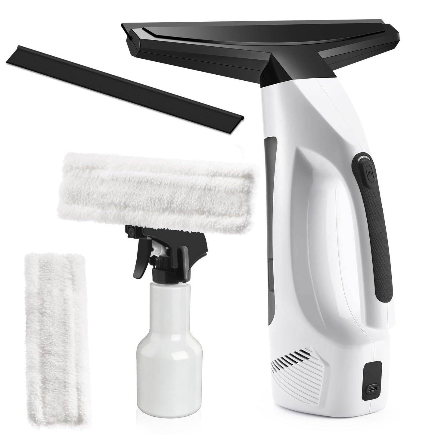 Window Vacuum Squeegee Cordless, Handheld Window Vac with Multi-Purpose Spray Bottle & Microfiber Cloth, Electric Cleaning Tool for Windows, Mirror