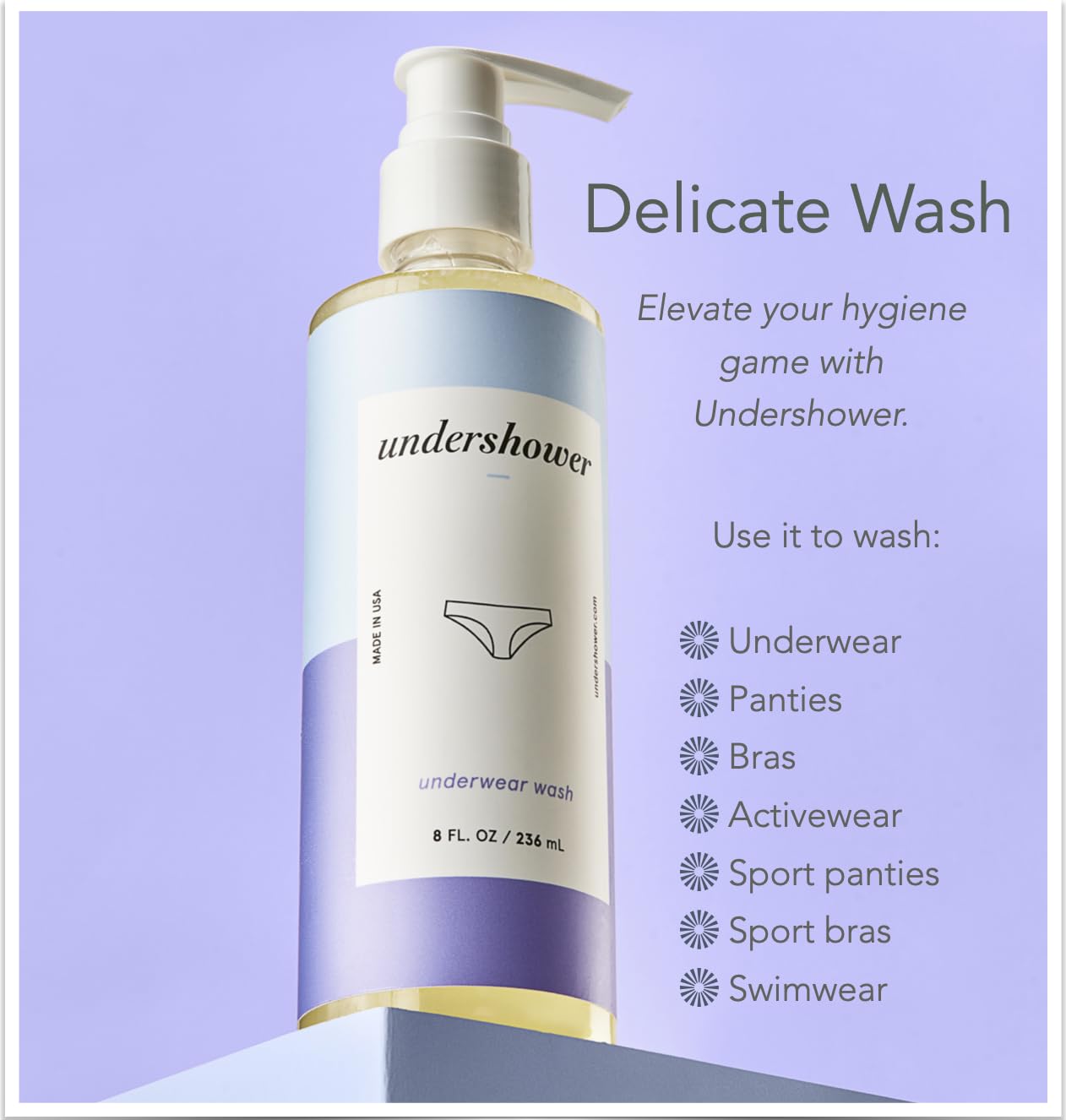 Underwear detergent designed to wash your underwear by hand in the shower or sink. Removes bad odors and blood stains. Good for 75 to 150 washes