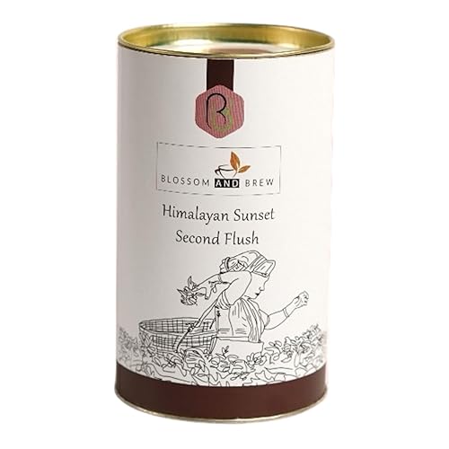 Blossom & Brew Himalayan Sunset Second Flush Darjeeling Black Tea (1.76oz/25 Cups) - Bold Indian Loose Leaf Chai with Rich Harvest Flavor & Muscatel