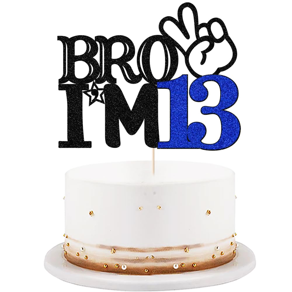 Bro I'm 13 Cake Topper- 13th Birthday Cake Picks, Officially Teenager Cake Topper, Boy 13th Birthday Cake Decorations - 13 Years Old - Big Brother