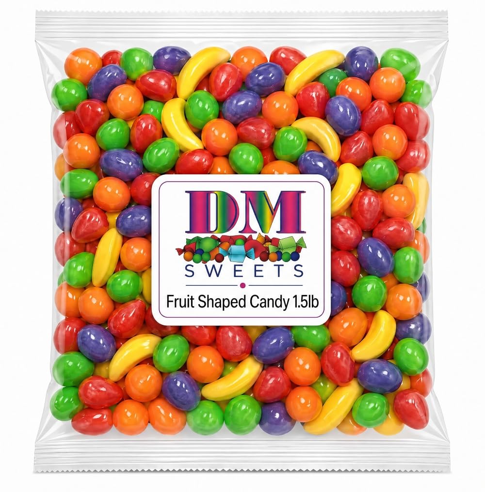 Fresh Assorted Orange Banana Strawberry Grape Green Apple Sweet Hard Crunchy Candy - 1.5 lbs Bulk Bag of Retro Sweets
