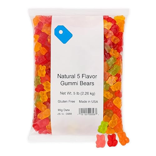 World's Best 5 Natural Flavor Gummi Bears, 5lbs of Candy 50270