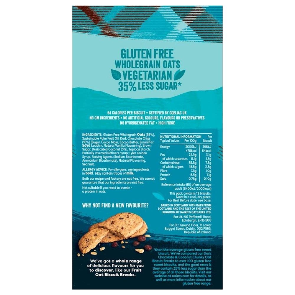 Nairns Gluten Free Dark Choc & Coconut Biscuit Break Chunky 160g