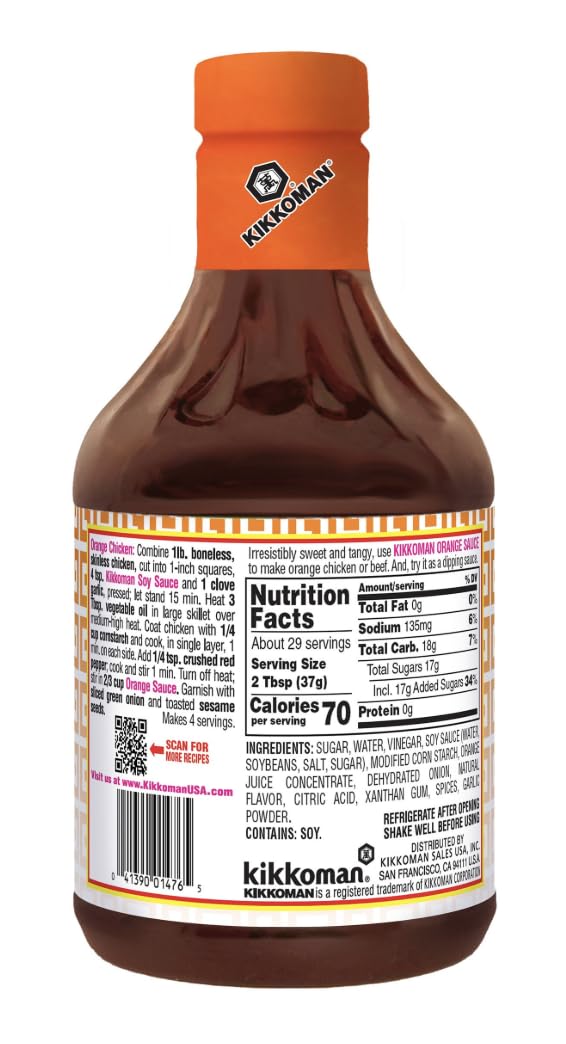 Kikkoman Gluten-Free Orange Sauce 38.5 oz | Gluten-Free Sweet & Tangy Stir-Fry Sauce with Real Orange Juice | Ideal for Chicken, Veggies