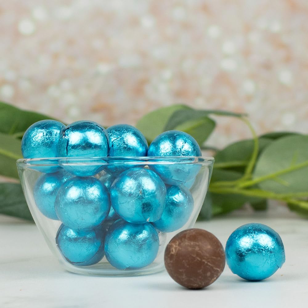 18ct Light Blue Foiled Candy Milk Chocolate Balls - Bulk Individually Foiled Chocolate Balls For Candy Buffets, Favors, Goodie Bags, Parties & Gifts