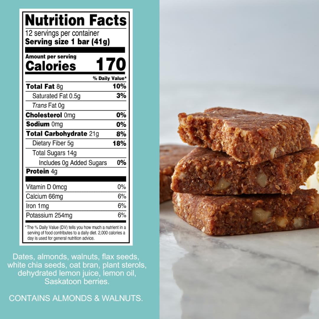 Step One Foods Lemon Almond Bar, Heart Healthy Snack Plant Sterols, Omega 3's High Fiber Snack Gluten & Dairy Free, Vegan, Zero Sodium, Granola Bars