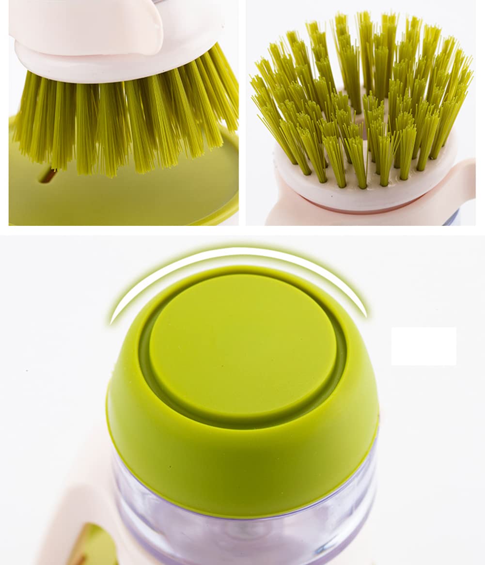 Dish Brush with Soap Dispenser, Dishwashing Kitchen Scrub Brushes Dish Scrubber with Holder Drip Tray, for Cleaning Pan, Pot, Sink