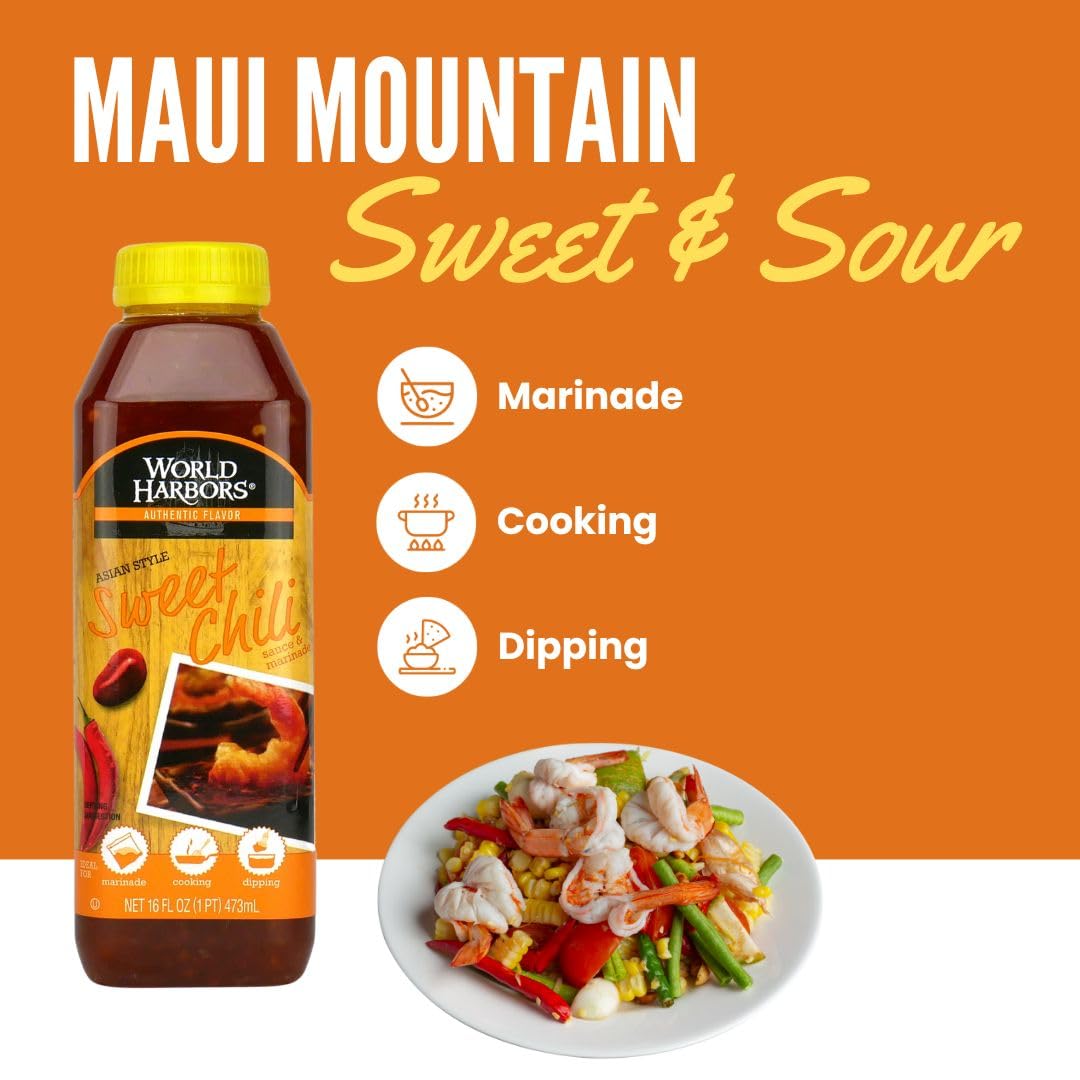 World Harbors Sweet Chili Sauce and Marinade - Thai Sweet Chili Sauce, Ideal for Chicken Wings, Seafood, Grilled Meats, Salads, Stir-Fries, Sweet