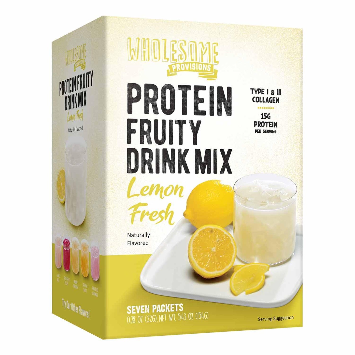 Protein Fruit Drink Mix, 15g Clear Protein, Low Sugar, Collagen + Prebiotics, No Artificial Colors or Dyes, Refreshing by Wholesome Provisions (Pack