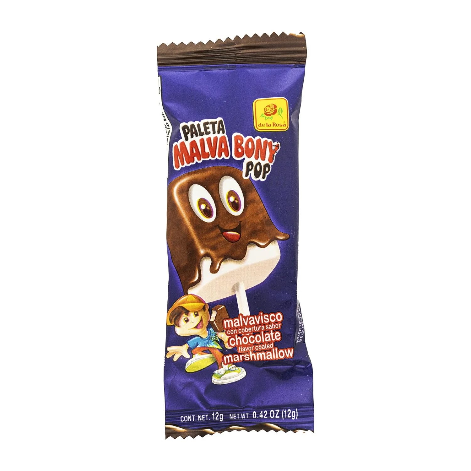 DeLaRosa Paleta Malva Bony Pop 40 Count Bulk Bag (1.05 LB) Chocolate Covered Marshmallow Lollipops | Soft & Chewy Mexican Candy Pops | Individually