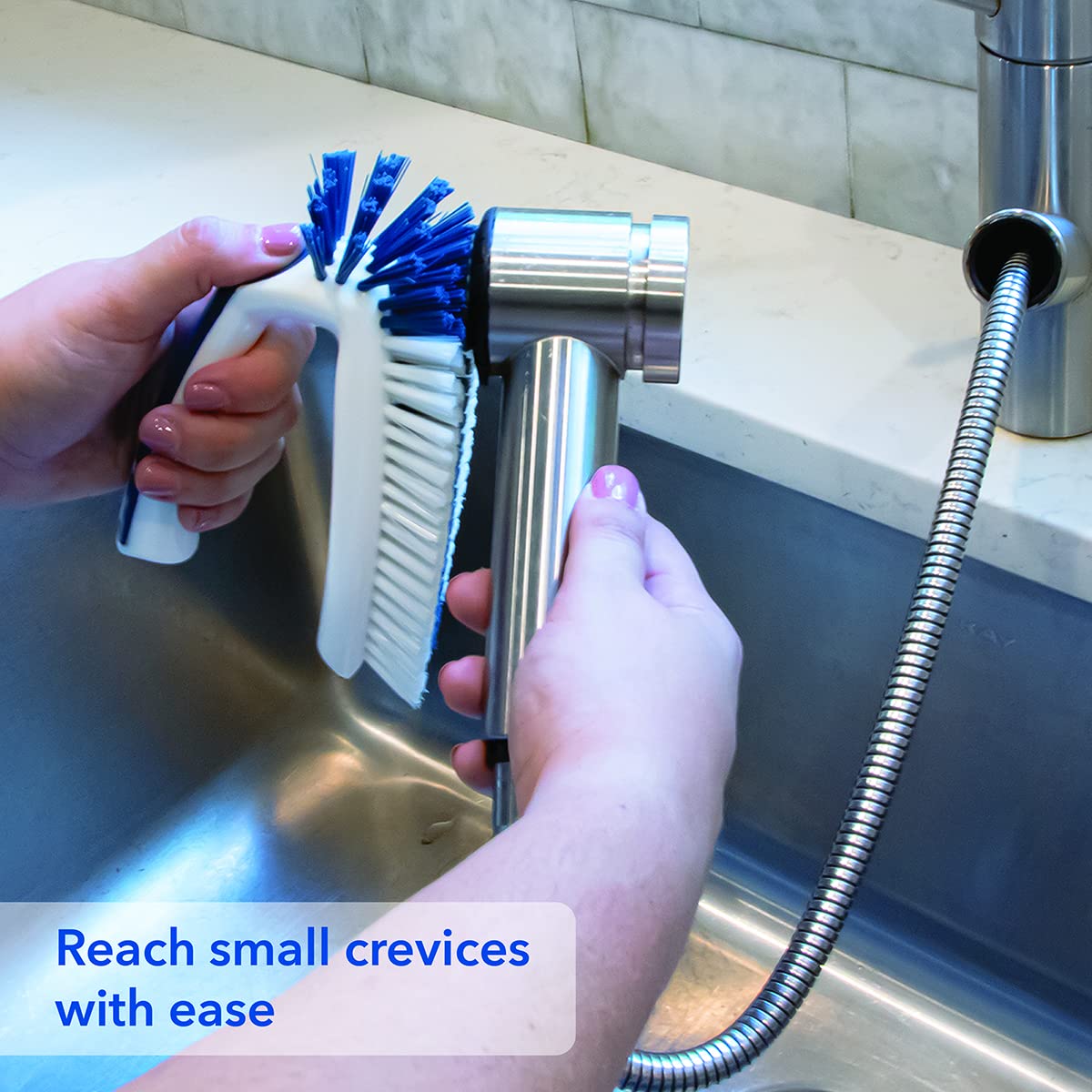 Unger Multi-Purpose Counter and Fixture Scrub Brush, Non-Slip Small Household Cleaning Supplies, Removes Dirt and Grime from Bathroom Sinks, Kitchen