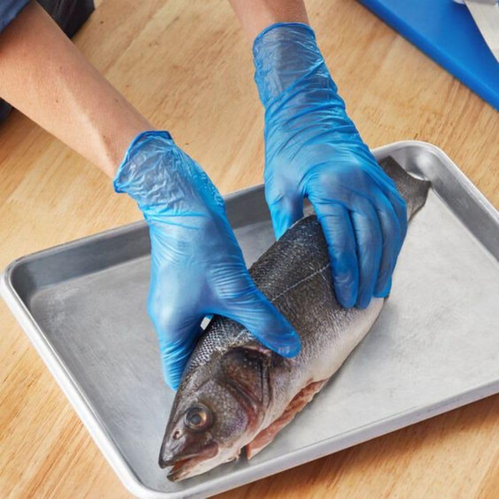 Lakesstory Disposable Gloves Clear Powder-Free Disposable Vinyl Gloves for Foodservice Large Size Pack of 100 Blue Vinyl Gloves - Pack of 100