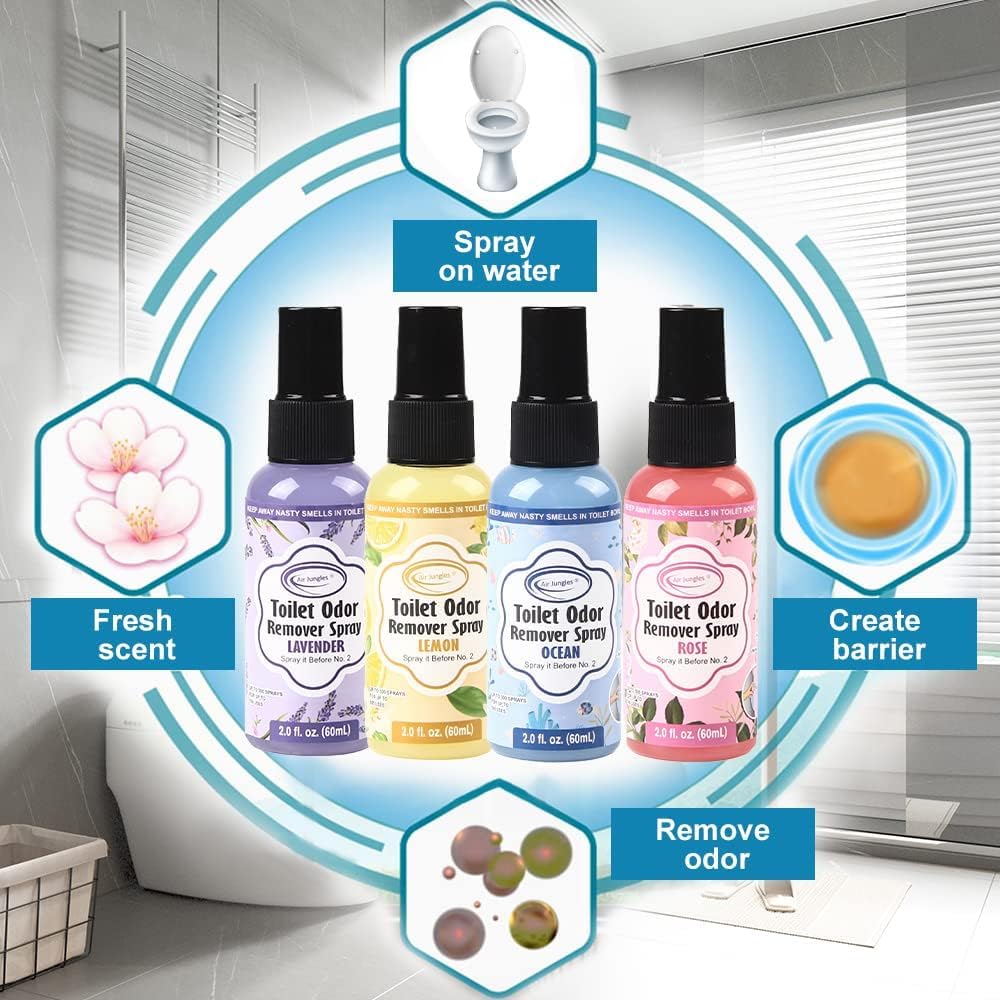 Air Jungles Toilet Poop Spray 2 Fl Oz (2 Count), Lemon Scent Odor Eliminator Spray Before No.2, Up to 100 Uses Per Bottle, For Bathroom, Home, Travel