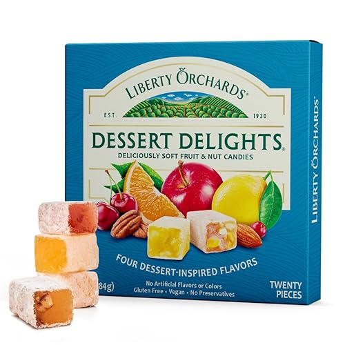 Liberty Orchards, Dessert Delights - Fruit and Nut Candies - Turkish Delights Lokum Candy - Natural, Vegan, Gluten-Free - 10 Oz.