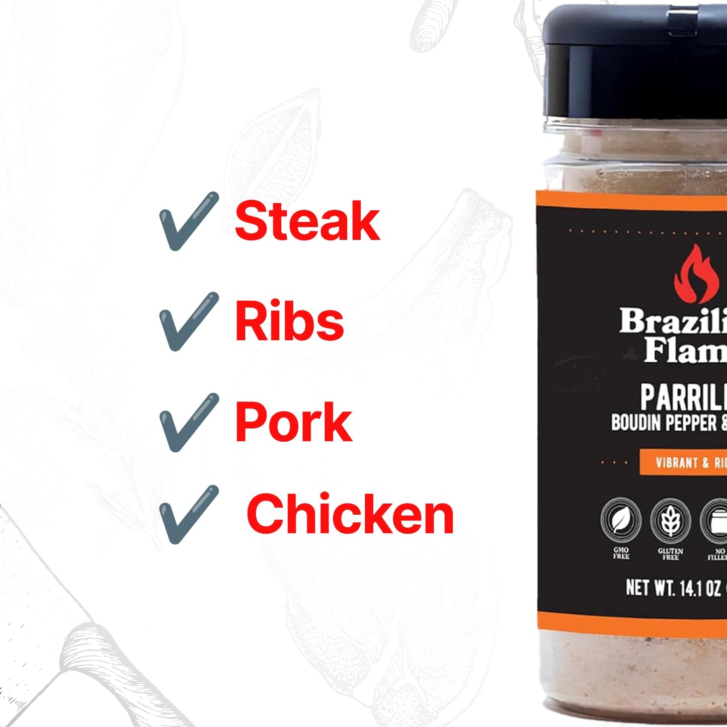 Brazilian Flame Parrilla Seasoning - Parrilla Boudin Pepper & Garlic - 14.1oz