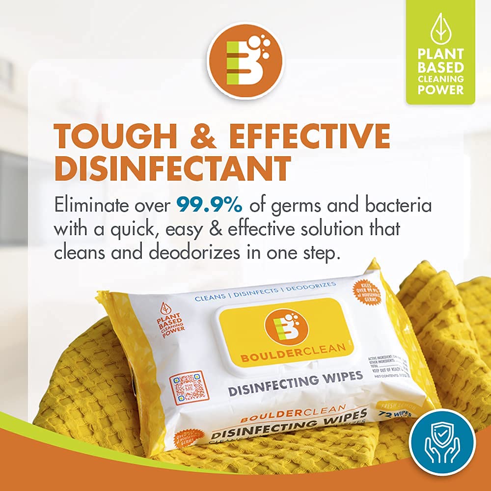 Boulder Clean Disinfecting Wipes, Sugared Lemon Scent, Disinfecting Surface Wipes, Cleans & Deodorizes, No Harsh Chemicals, Moisture-Lock Lid
