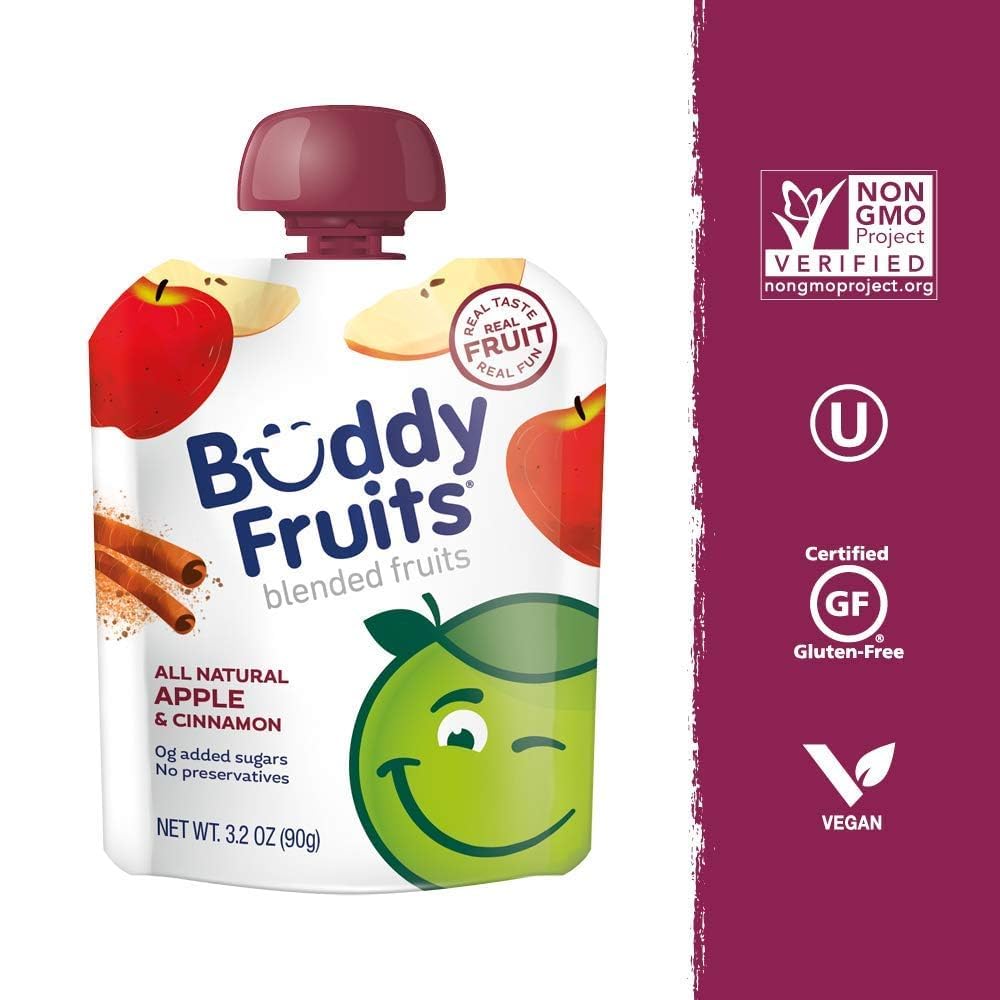 Buddy Fruits Snacks To Go Cinnamon Unsweetened Applesauce 3.2oz Pouch (Pack of 70) Gluten-Nut-Dairy-Preservatives-BPA Free, Non GMO, Kosher