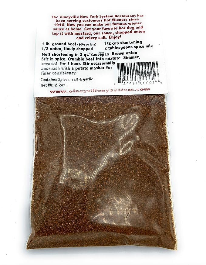 Olneyville N.Y. System Hot Wiener Sauce Spice Mix, packet makes (3) 1 lb servings!