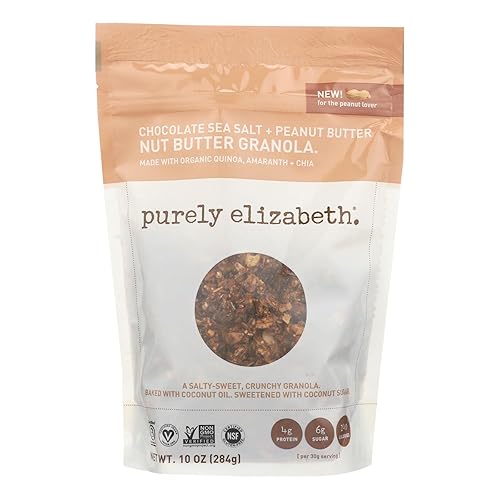 PURELY ELIZABETH, Nut Butter Granola,Chocolate Sea Salt and Peanut Butter, Pack of 6, Size 10 OZ - No Artificial Ingredients Dairy Free Gluten Free