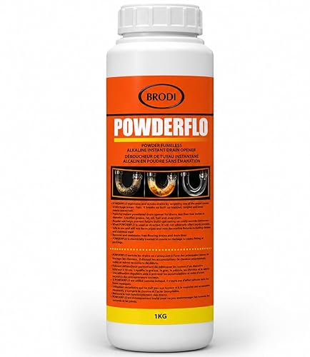 PowderFlo Drain Cleaner Powder, Fast-Acting Formula for Grease, Hair, Oil & Soap Buildup, Fumeless, for Common Sink and Floor Drain Lines, Commercial