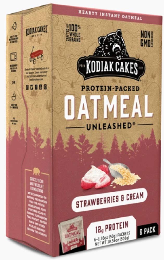 Kodiak Cakes Strawberries & Cream Protein-Packed Oatmeal Packets, Box of 6 Instant Oatmeal Packets, Non GMO, 12 Grams of Protein, Kosher Dairy